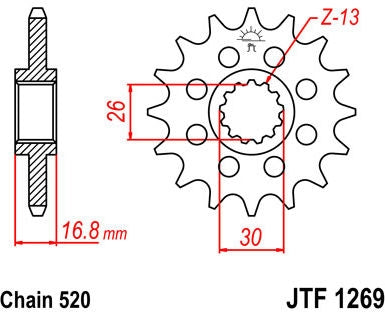 JT SPROCKETS Front Sprocket 16 Teeth Steel Standard 520 Pitch Type 1269 | JTF1269.16