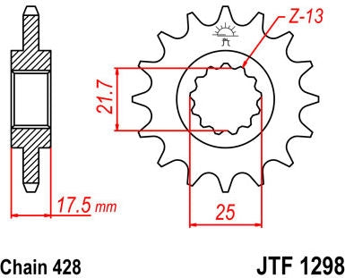 JT SPROCKETS Front Sprocket 17 Teeth Steel Standard 428 Pitch Type 1298 | JTF1298.17