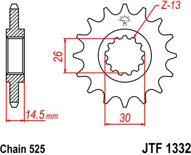 JT SPROCKETS Front Sprocket 17 Teeth Steel Standard 525 Pitch Type 1332 | JTF1332.17