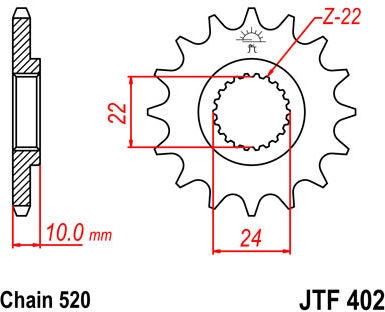 JT SPROCKETS Front Sprocket 14 Teeth Steel Standard 520 Pitch Type 402 | JTF402.14