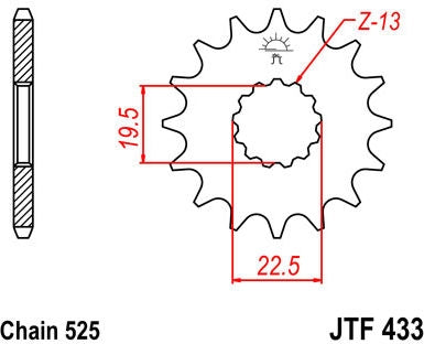 JT SPROCKETS Front Sprocket 14 Teeth Steel Standard 525 Pitch Type 433 | JTF433.14