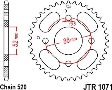 JT SPROCKETS Rear Sprocket 30 Teeth Steel Standard 520 Pitch Type 1071 | JTR1071.30