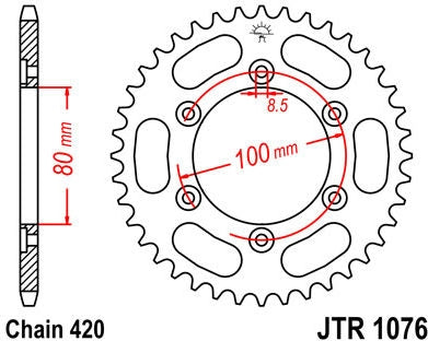JT SPROCKETS Rear Sprocket 48 Teeth Steel Standard 420 Pitch Type 1076 | JTR1076.48