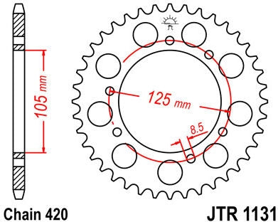 JT SPROCKETS Rear Sprocket 58 Teeth Steel Standard 420 Pitch Type 1131 | JTR1131.58