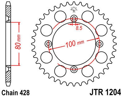 JT SPROCKETS Rear Sprocket 50 Teeth Steel Standard 428 Pitch Type 1204 | JTR1204.50