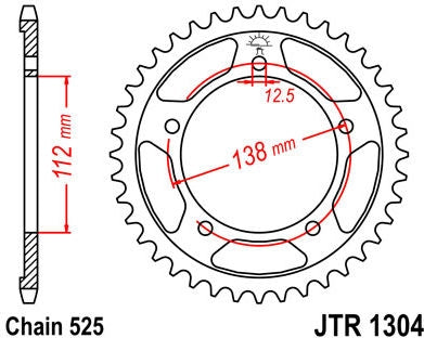 JT SPROCKETS Rear Sprocket 42 Teeth Steel Standard 525 Pitch Type 1304 | JTR1304.42