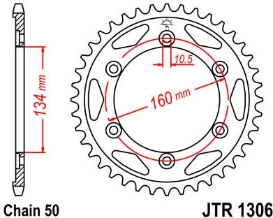 JT SPROCKETS Rear Sprocket 43 Teeth Steel Standard 530 Pitch Type 1306 | JTR1306.43