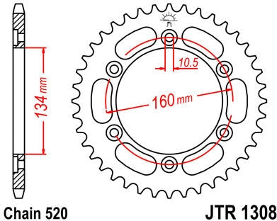 JT SPROCKETS Rear Sprocket 42 Teeth Steel 520 Pitch Type 1308 | JTR1308.42