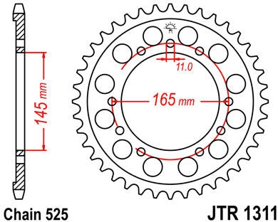 JT SPROCKETS Rear Sprocket 44 Teeth Steel Standard 525 Pitch Type 1311 | JTR1311.44