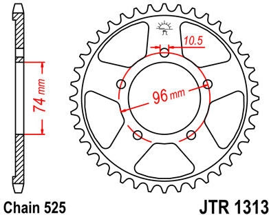 JT SPROCKETS Rear Sprocket 40 Teeth Steel Standard 525 Pitch Type 1313 | JTR1313.40
