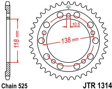JT SPROCKETS Rear Sprocket 39 Teeth Steel Standard 525 Pitch Type 1314 | JTR1314.39