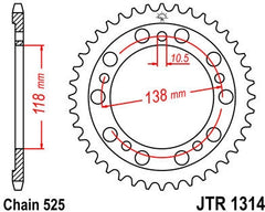 JT SPROCKETS Rear Sprocket 39 Teeth Steel Standard 525 Pitch Type 1314 | JTR1314.39