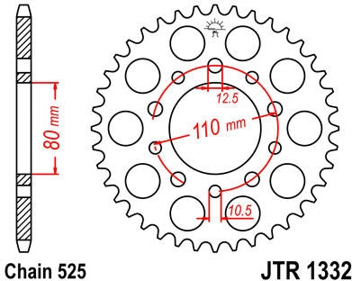 JT SPROCKETS Rear Sprocket 42 Teeth Steel Standard 525 Pitch Type 1332 | JTR1332.42