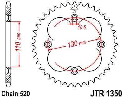 JT SPROCKETS Rear Sprocket 38 Teeth Steel Standard 520 Pitch Type 1350 | JTR1350.38