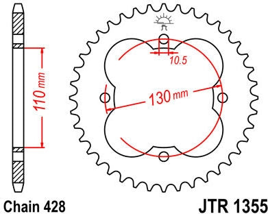 JT SPROCKETS Rear Sprocket 50 Teeth Steel Standard 428 Pitch Type 1355 | JTR1355.50