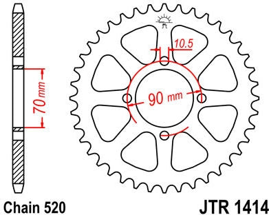 JT SPROCKETS Rear Sprocket 42 Teeth Steel Standard 520 Pitch Type 1414 | JTR1414.43