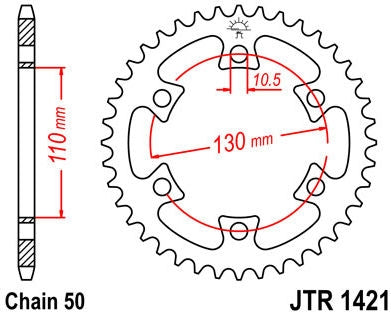 JT SPROCKETS Rear Sprocket 40 Teeth Steel Standard 530 Pitch Type 1421 | JTR1421.40
