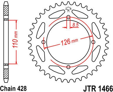 JT SPROCKETS Rear Sprocket 47 Teeth Steel Standard 428 Pitch Type 1466 | JTR1466.47