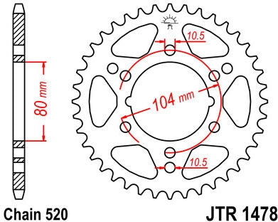JT SPROCKETS Rear Sprocket 36 Teeth Steel Standard 520 Pitch Type 1478 | JTR1478.36