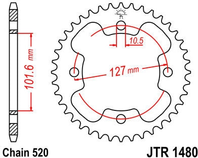 JT SPROCKETS Rear Sprocket 37 Teeth Steel Standard 520 Pitch Type 1480 | JTR1480.37