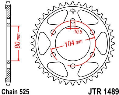 JT SPROCKETS Rear Sprocket 43 Teeth Steel Standard 525 Pitch Type 1489 | JTR1489.43