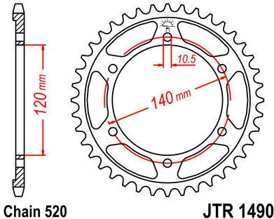 JT SPROCKETS Rear Sprocket 42 Teeth Steel Standard 520 Pitch Type 1490 | JTR1490.42