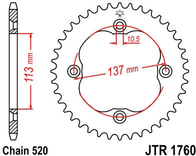 JT SPROCKETS Rear Sprocket 36 Teeth Steel Standard 520 Pitch Type 1760 | JTR1760.36