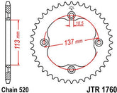 JT SPROCKETS Rear Sprocket 37 Teeth Steel Standard 520 Pitch Type 1760 | JTR1760.37
