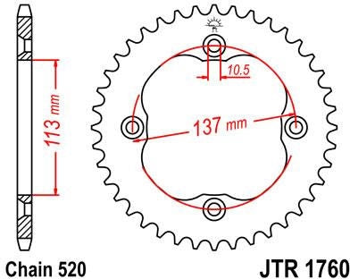 JT SPROCKETS Rear Sprocket 40 Teeth Steel Standard 520 Pitch Type 1760 | JTR1760.40