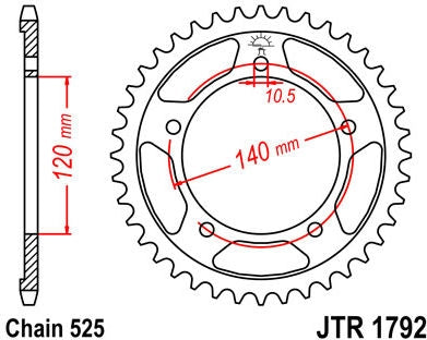 JT SPROCKETS Rear Sprocket 44 Teeth Steel Standard 525 Pitch Type 1792 | JTR1792.44