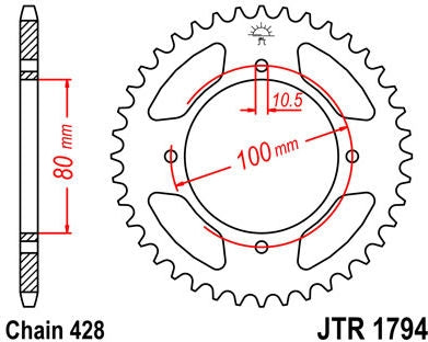 JT SPROCKETS Rear Sprocket 45 Teeth Steel Standard 428 Pitch Type 1794 | JTR1794.45