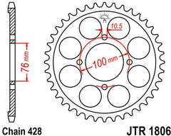 JT SPROCKETS Rear Sprocket 47 Teeth Steel Standard 428 Pitch Type 1806 | JTR1806.47