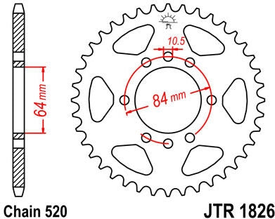 JT SPROCKETS Rear Sprocket 39 Teeth Steel Standard 520 Pitch Type 1826 | JTR1826.39