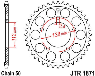 JT SPROCKETS Rear Sprocket 48 Teeth Steel Standard 530 Pitch Type 1871 | JTR1871.48