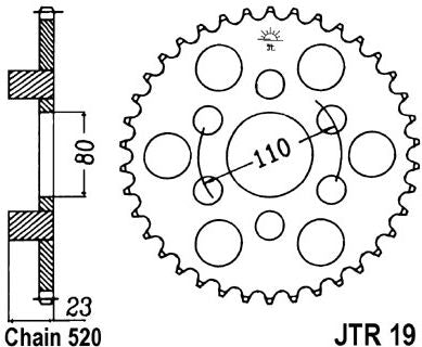 JT SPROCKETS Rear Sprocket 36 Teeth Steel Standard 520 Pitch Type 19 | JTR19.36