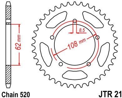 JT SPROCKETS Rear Sprocket 40 Teeth Steel Standard 520 Pitch Type 21 | JTR21.40