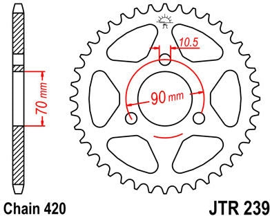 JT SPROCKETS Rear Sprocket 45 Teeth Steel Standard 420 Pitch Type 239 | JTR239.45
