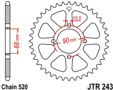 JT SPROCKETS Rear Sprocket 42 Teeth Steel Standard 520 Pitch Type 243 | JTR243.42