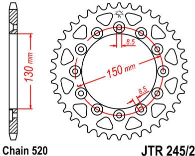 JT SPROCKETS Rear Sprocket 41 Teeth Steel Standard 520 Pitch Type 245/2 | JTR245/2.41