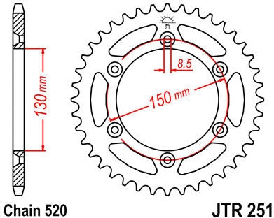JT SPROCKETS Rear Sprocket 48 Teeth Steel Standard 520 Pitch Type 251 | JTR251.48