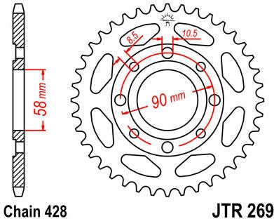 JT SPROCKETS Rear Sprocket 42 Teeth Steel Standard 428 Pitch Type 269 | JTR269.42
