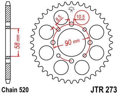 JT SPROCKETS Rear Sprocket 45 Teeth Steel Standard 520 Pitch Type 273 | JTR273.45