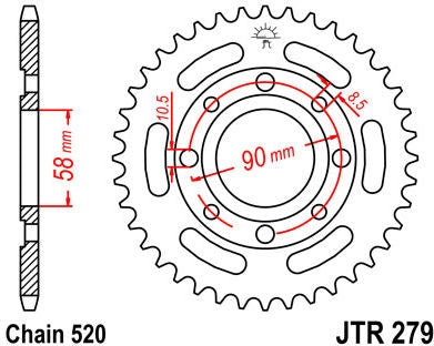 JT SPROCKETS Rear Sprocket 40 Teeth Steel Standard 520 Pitch Type 279 | JTR279.40