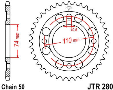 JT SPROCKETS Rear Sprocket 33 Teeth Steel Standard 530 Pitch Type 280 | JTR280.33