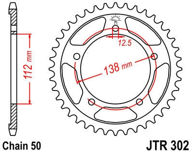 JT SPROCKETS Rear Sprocket 44 Teeth Steel Standard 530 Pitch Type 302 | JTR302.44