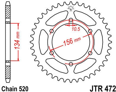 JT SPROCKETS Rear Sprocket 40 Teeth Steel Standard 520 Pitch Type 472 | JTR472.40