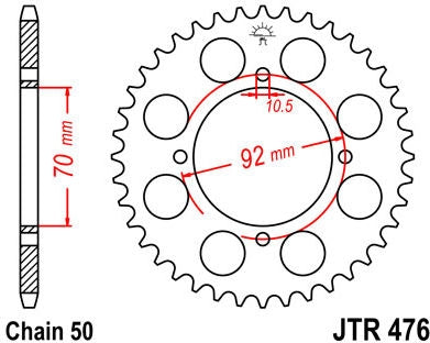 JT SPROCKETS Rear Sprocket 44 Teeth Steel Standard 530 Pitch Type 476 | JTR476.44