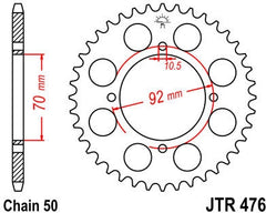 JT SPROCKETS Rear Sprocket 44 Teeth Steel Standard 530 Pitch Type 476 | JTR476.44