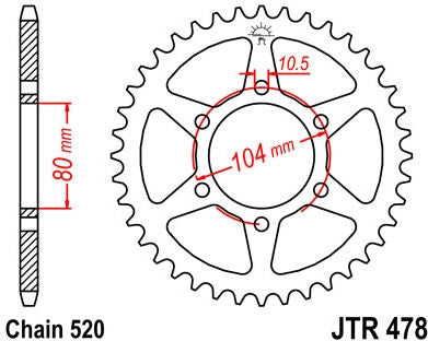 JT SPROCKETS Rear Sprocket 42 Teeth Steel Standard 520 Pitch Type 478 | JTR478.42