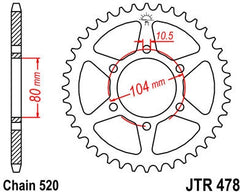 JT SPROCKETS Rear Sprocket 42 Teeth Steel Standard 520 Pitch Type 478 | JTR478.42